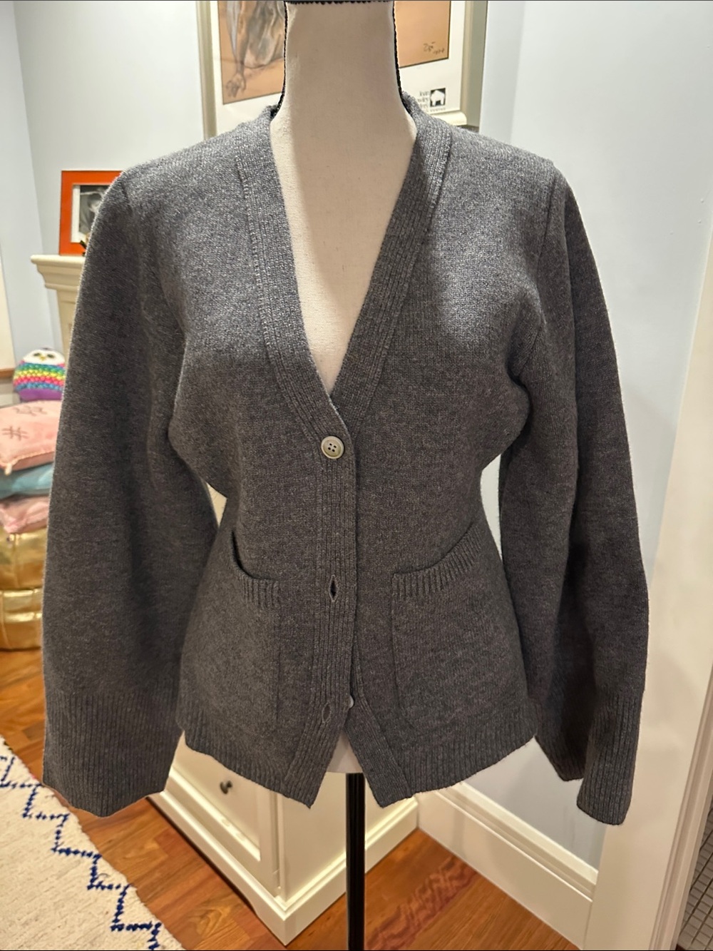 Classic Grey V-Neck Button Front Cardigan